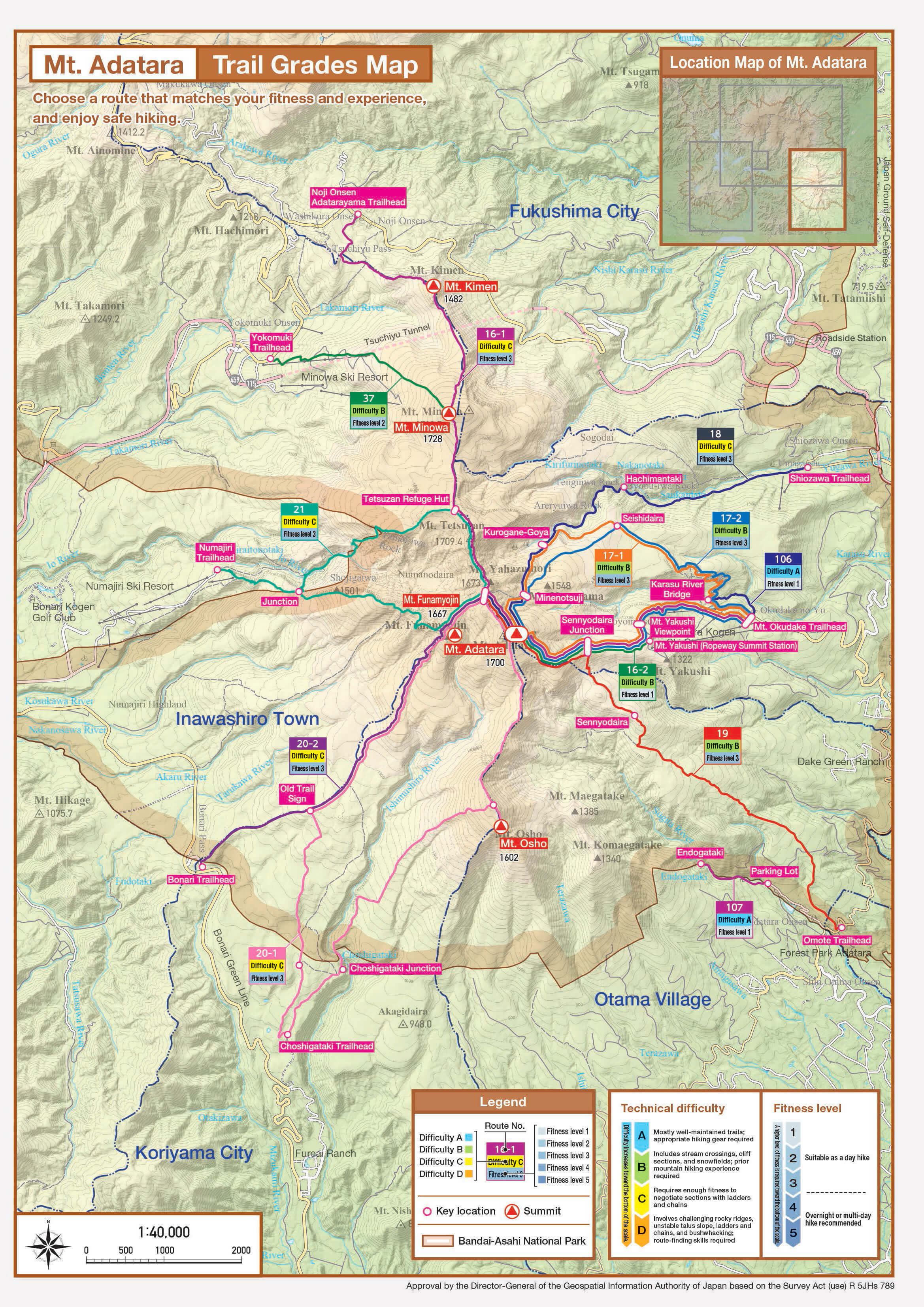 Mt. Adatara trail grades map