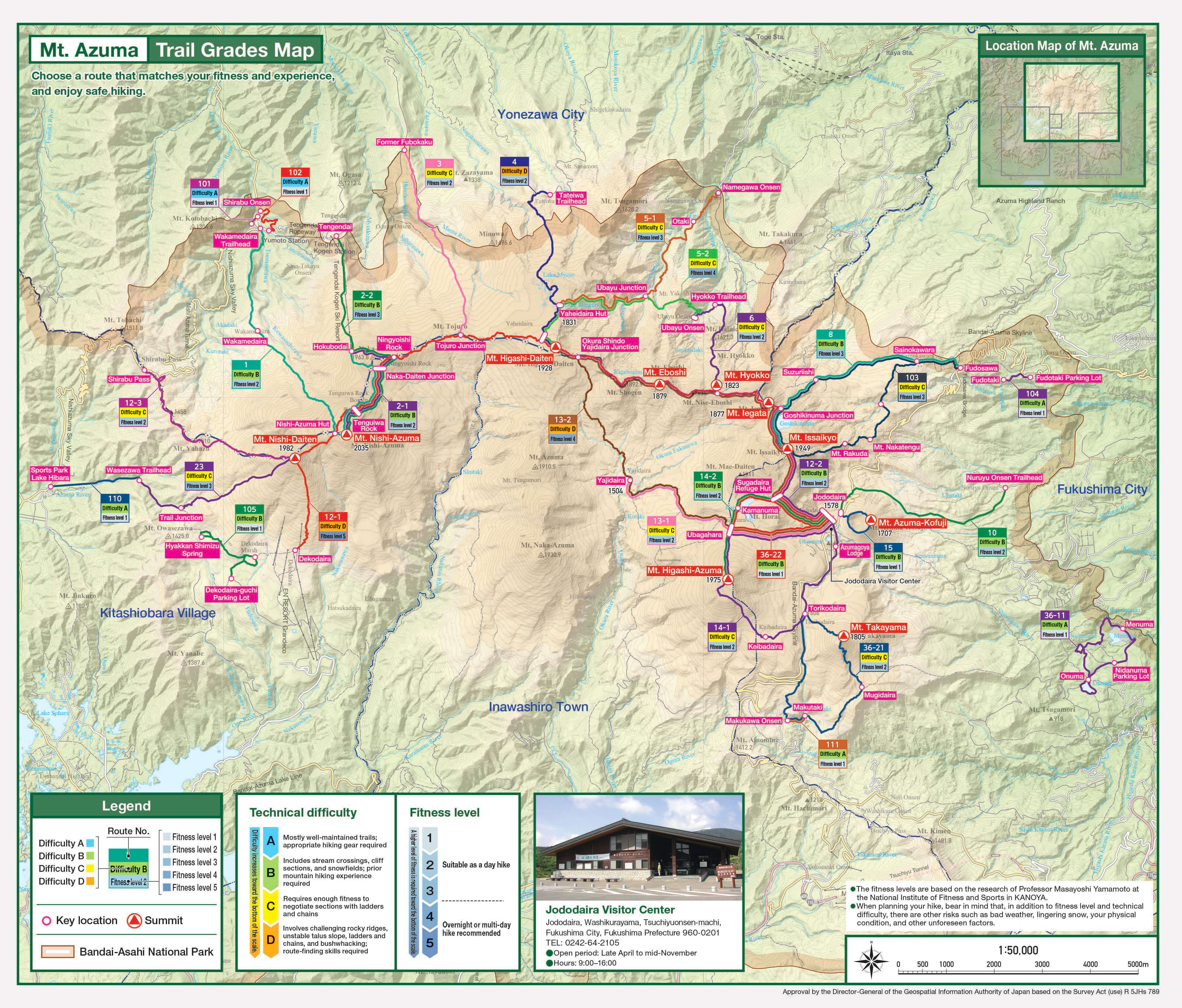 Mt. Azuma trail grades map