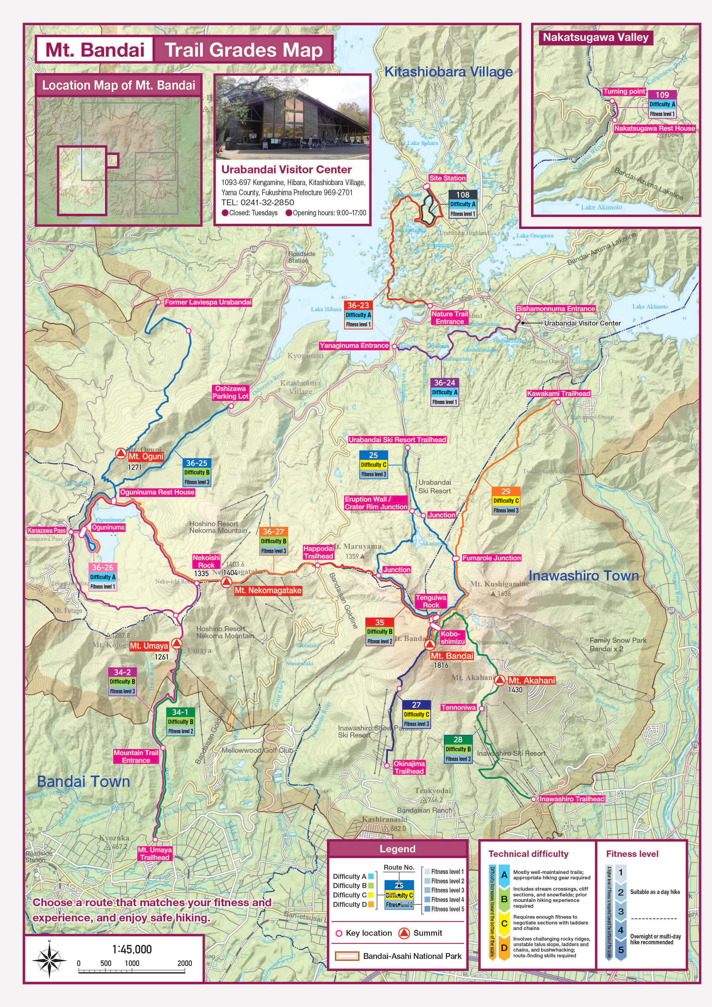 Mt. Bandai trail grades map